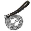 Aiyidi Heavy Duty Stainless Steel Dog Chain Leash, 5FT Cuban Link Metal Dog Leashes, for Large Medium Small Dogs, with Genuine Leather Handle (Silver, 5FT)