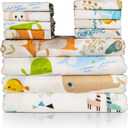 Omilion Baby Swaddle Blanket and Washcloths Set,12 Pieces Muslin Cotton Baby Swaddle Wrap and Wash Cloths Unisex for Boys and Girls, 4 Pack for 40 x 40 Inches and 8 Pack for 8 x 10 Inches (Animal Friends)