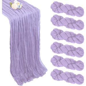 6 Pack Lilac Purple Table Runner 10ft Boho Gauze Fabric Cheesecloth Table Runner 35 x 120 Inch Rustic Sheer Runner for Holiday Baby Shower Home Dcor Party Wedding Decoration