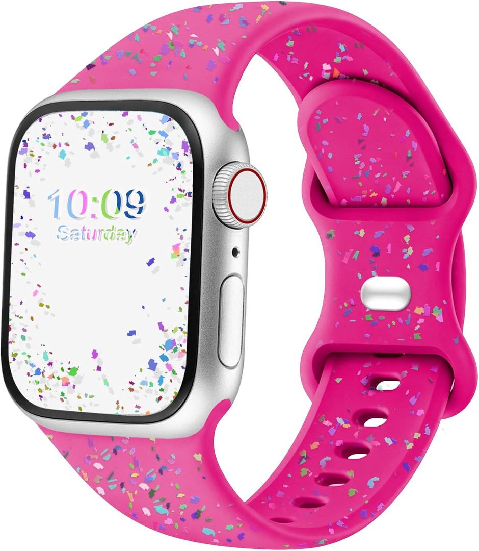 Sport Band Compatible with Apple Watch Band 46mm 38mm 40mm 41mm 42mm 44mm 45mm 49mm for Women Men,Soft Recycled Plastic Strap for iWatch Series 11 10 9 8 7 6 5 4 3 2 1 SE Ultra Hot Pink