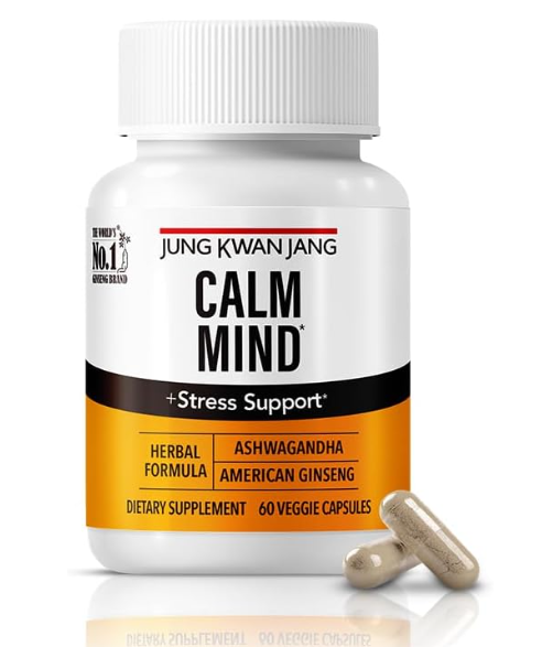 Ashwagandha 300mg & L theanine 204mg - Stress Relief & Mood Support Supplement for Adults - Balance Adrenal Health, Reduce Anxiety & Fatigue - Calm, Focus, Energy - 60 Capsules by JungKwanJang EXP: 10/09/2026