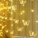 Decorman Butterfly Curtain Lights, 13ft 96 LED USB Window Fairy Lights 16 Butterflies 8 Modes Firefly Twinkle Timer String Lights with Remote for Room Bedroom Wall Ceiling Party Wedding Christmas (Warm White)