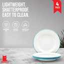 Red Co. Set of 4 Enamelware Metal Classic 8" Round Salad Plate, Solid White/Teal Rim