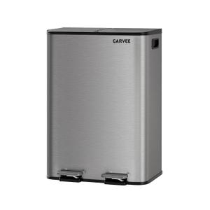 Garvee Trash Can, 2 x 8 gal (2 x 30 L) Garbage Can for Kitchen Dual Compartment Recycling Kitchen Step Trash Bin, Stainless Steel Trash and Recycle Bin Combo with Soft-Close Lid,Matte Grey