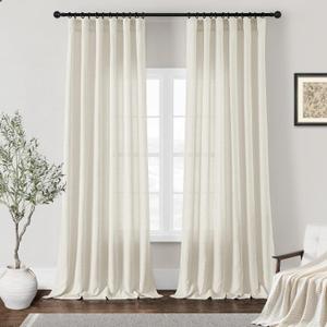 Natural Linen Curtains 84 Inches Long for Living Room Flax Linen Semi Sheer Rod Pocket Belt Hooks Drapes Boho Neutral Privacy Light Filtering Bedroom Cream Curtain 84 Inch Length 2 Panels