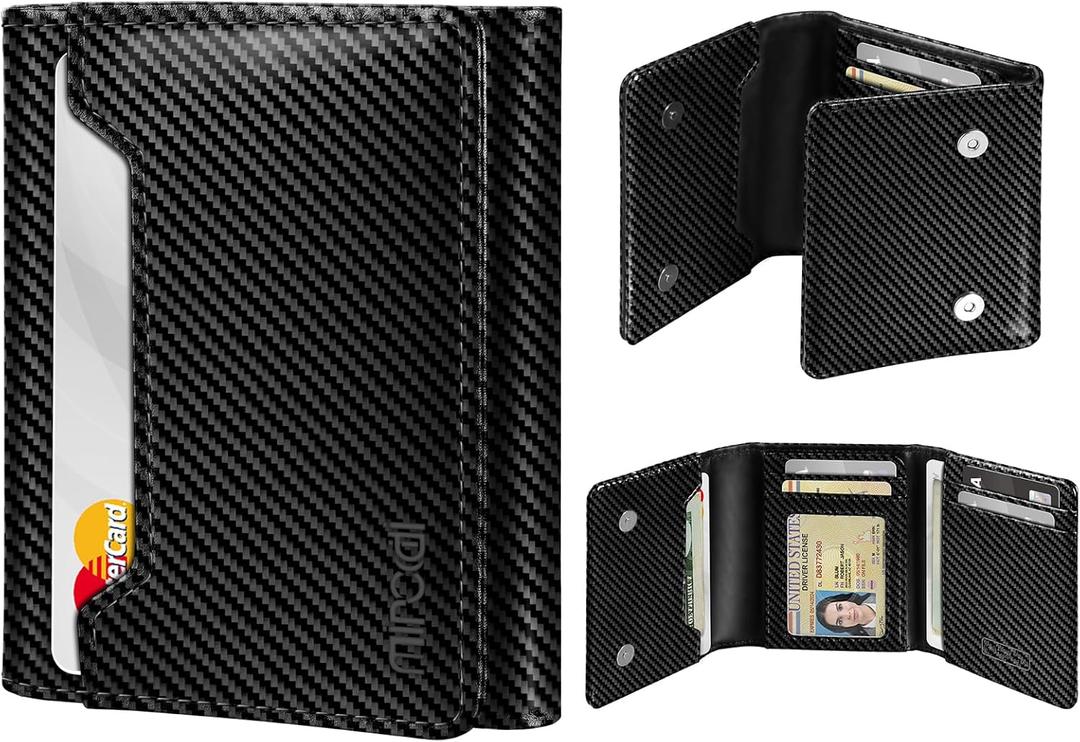 Wallet for Men, Works with Apple Find My, Wallet Tracker, Trifold Leather Card Wallet, Minimalist Front Pocket Wallet for Men, RFID Blocking, Multi Card Slots, Credit Card Holder, Carbon Black