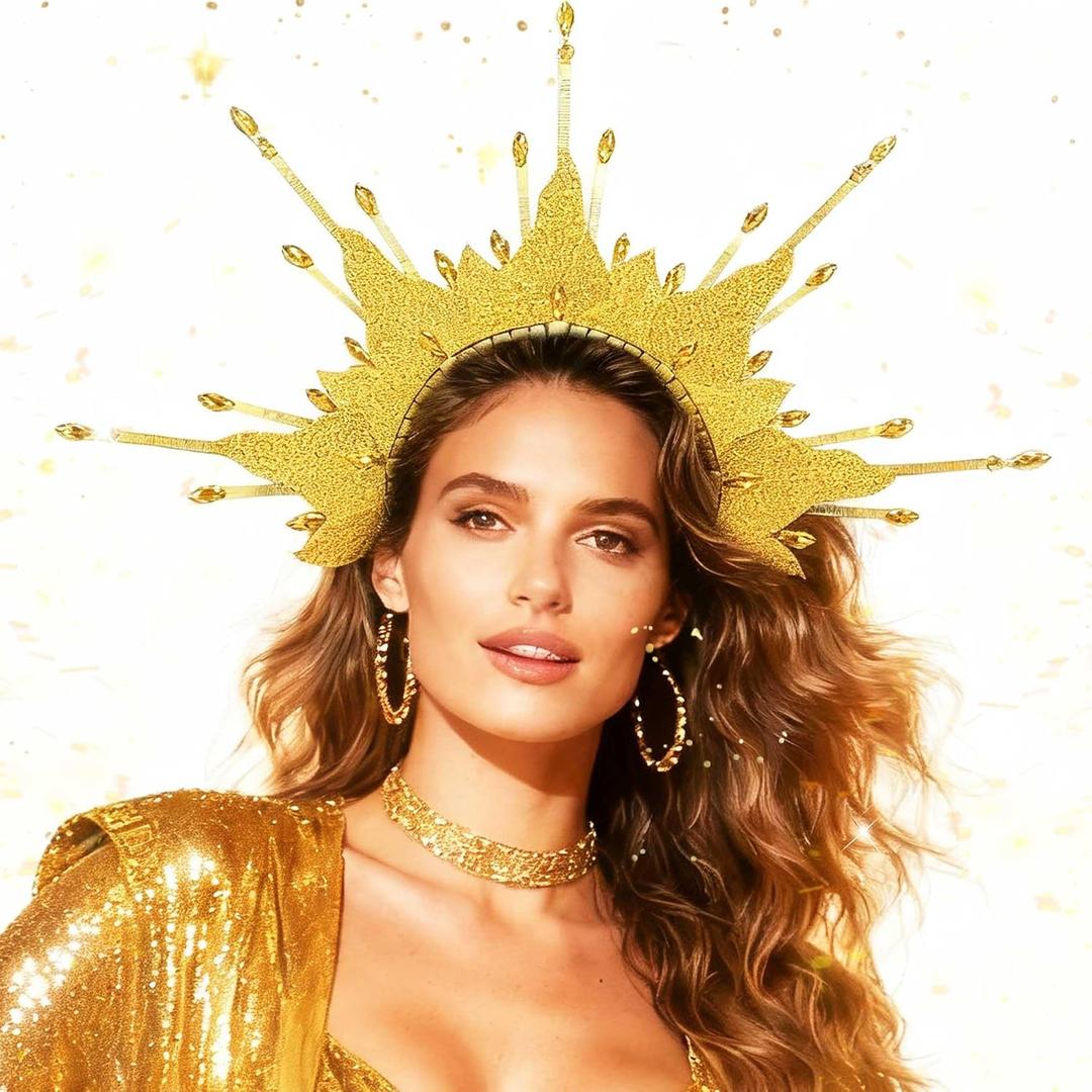 LaVenty Fire Flame Headpiece Sun Halo Crown Headband Carnival Accessories Headdress Mardi Gras Rave Festival for Women