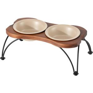 Ceramic 7.1-inch Raised Double-Bowl Set with Non-Slip Stand, 2.5 Cup Food or 24 oz Water Dishes for Medium and Dogs, Wide Opening with Rounded Edges(Matt White)