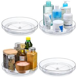 2 Pack 9 Inch Clear Acrylic Lazy Susan, Non-Skid Turntable Organizer for Cabinet, Kitchen, Pantry Organization Storage, Refrigerator, Vanity Makeup, Bathroom Countertop Organizing, Rotating Spice Rack