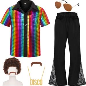 70s Outfits for Boys Kids Disco Costume Halloween Party Dress Up (10-12 Years, Multicolor)