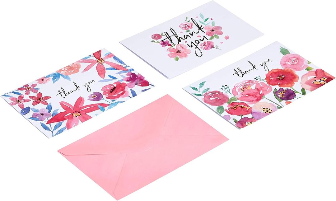 2 x Amazon Basics Thank You Cards and Envelopes, 48 Count, Floral Assorted Designs