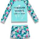 PHIBEE Girls' Rash Guard Set Long Sleeve UPF 50+ Sun Protection Two-Piece Swimwear (14, Green)