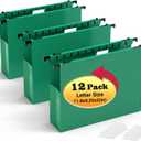 Extra Capacity Plastic Hanging File Folders,12 Pack Reinforced Expanding Hang Folder Letter Size,Accordian Pocket,Heavy Duty 2 Inch Expansion,Hanging Folder Organizer for Office Home,Green