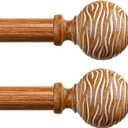 TKZTKZ 2 Pack Boho Wood Curtain Rods for Windows 36-88",1 Inch Heavy Duty Wooden Curtain Rod Set of 2,Decorative Rustic Farmhouse Drapery Rods for Bedroom Living Room (Iron Rod with Wood Grain Finish)