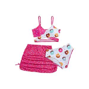 RoseSeek Girls 3 Piece Bikini Set with Ruched Skirt Cheetah Print Wrap Swimsuit Cute Bathing Suit Beachwear Multicolor Hot Pink 10Y (Pink)