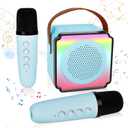 deAO Karaoke Machine for Kids Adults,Portable Bluetooth Speaker with 2 Wireless Microphones, Fun Voice Changing Function-Toys for 3+ Years Old Girl Boys Birthday Gifts (Blue)