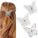 Canitor Butterfly Claw Clips 3Pcs: Butterfly Hair Clips for Women - Clear, Pearl - Thick, Thin Hair - Elegant, Medium Size (1 Count (Pack of 3), Style-11)