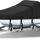 Boat Cover 20-22 ft Waterproof Boat Covers Fits Bass, V-Hull and Tri-Hull, Fish & Ski, Runabout Bowrider Boat, 20' 21' 22' Foot Heavy Duty Canvas Trailerable Boat Cover Black (D: 20'-22' Long, Beam width up to 102")