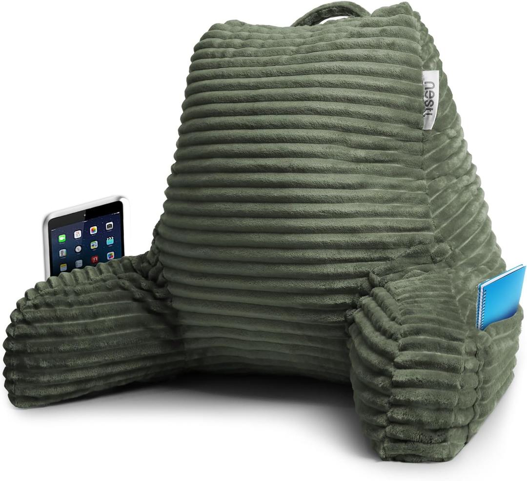 Nestl Reading Pillow for Bed Adult  Back Pillow for Sitting in Bed, Olive Green (Medium)
