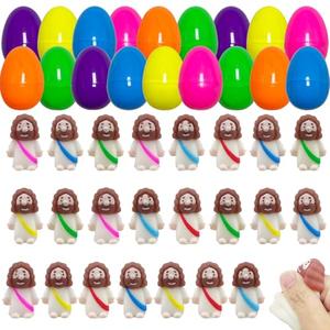 Pinkiwine 24 Pack Mini Jesus Mochi Squishy Toys in Plastic Prefilled Easter Eggs for Kids Boys Girls Toddlers Easter Basket Stuffers Gifts Fillers Party Favors