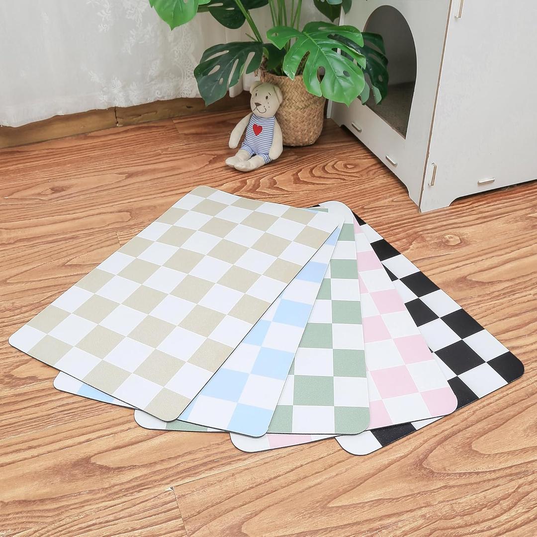 Ralxion Checkered Dog Feeding Mat, Absorbent Mats for Dog Food and Water Bowl, Dispenser, Retro Aesthetic Khaki Beige Checkerboard Pet Placemat for Dogs, Cats, Puppy Accessories, 12" X 19