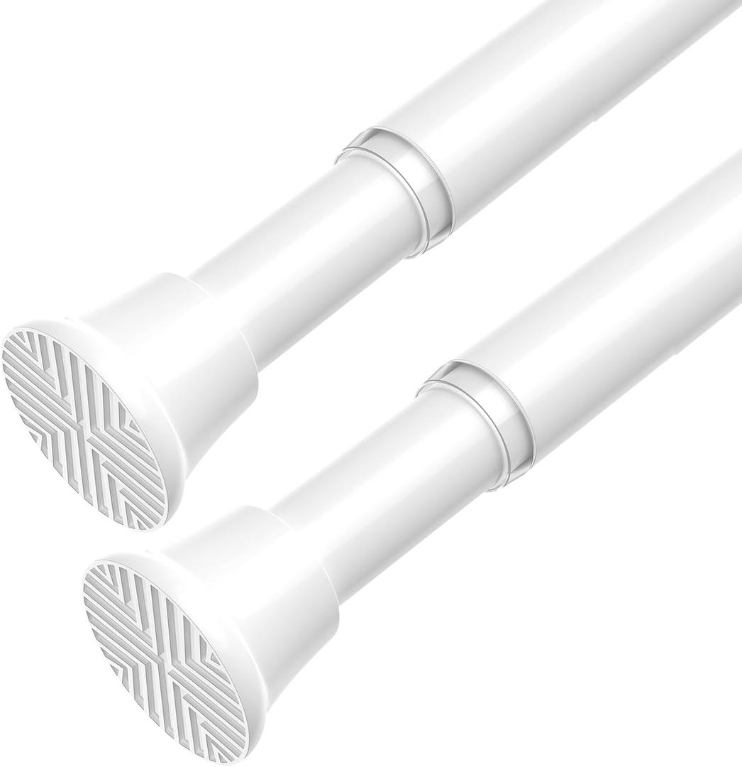 AIZESI 2 Pack Spring Tension Curtain Rod 23-46 Inch Adjustable Curtain Rods No Drilling White Tension Rods for Window, Doorway, Kitchen, Closet Storage