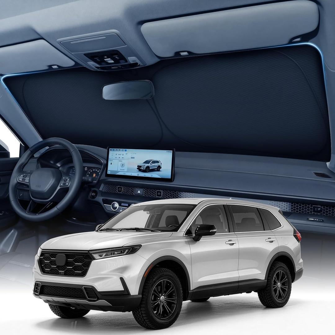 Large Windshield Sun Shade for Honda CRV 2023-2026, 7-Layer Heavy-Duty & Blocks UV Rays, 3D Scanned Custom Fit, Keep Interior Cooler, Easy Storage & Foldable SUV Accessories, No Sagging