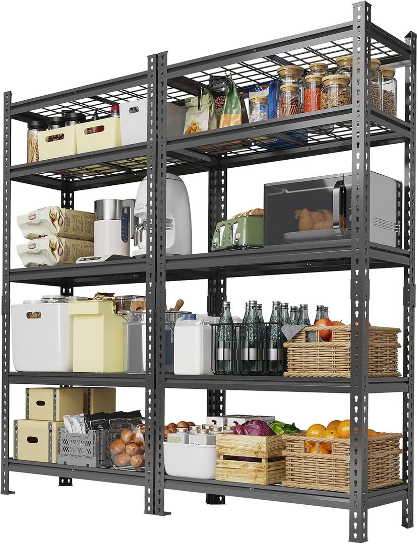 Garage Shelving 2200 LBS Storage Shelves Adjustable Metal Shelving Unit Heavy Duty 5 Tier Metal Shelves for Garage Kitchen Pantry Warehouse Basement, 36" W  16" D  72" H, 2 Pack (Black)