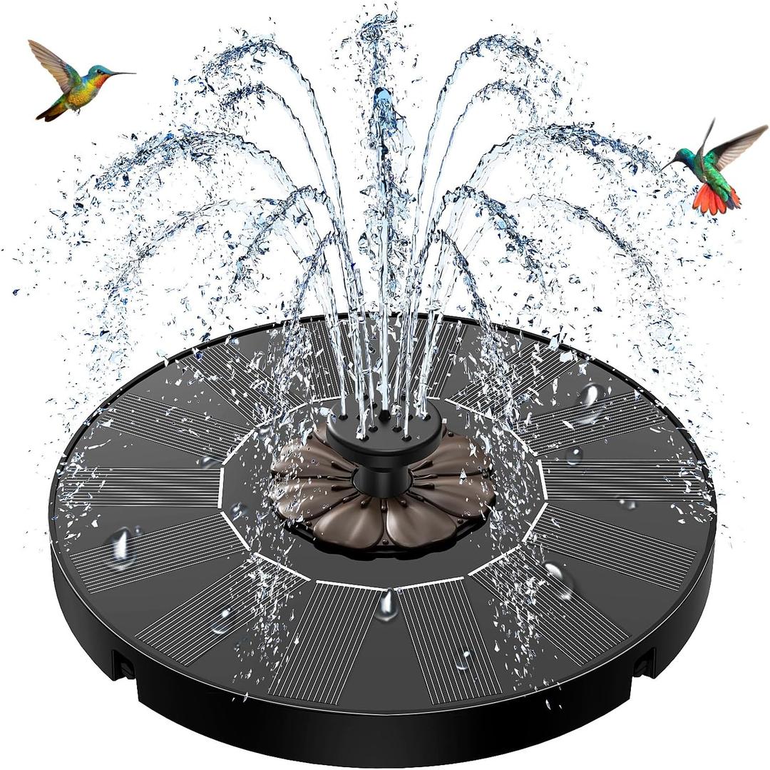 SZMP Solar Fountain 2026 Upgrade, Solar-Powered Bird Bath Fountain with 4 Fixed Rods & 7 Nozzles for Garden, Pond, Pool, and Patio  No Battery Required, Attracts Hummingbirds & Wildlife (Coffee)