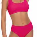 Beautikini Period Swimwear Two Piece Menstrual Leakproof Sporty Bikini Sets Bathing Suit Period Swimsuit for Teen Girls (Medium, Raspberry Red)