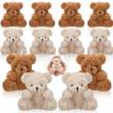 Sotiff 12 Pcs Mini Plush Bear Bulk 4 Inch Stuffed Bears Soft Tiny Animal Doll DIY Keychains Gifts for Volunteer Graduation Baby Shower Party Favors(Brown, Apricot)
