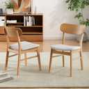 Modern Dining Chairs for Family: Set of 2 Fabric Cushioned Seats - 220 lbs Weight Capacity Solid Rubberwood Legs - Easy Assembly Light Beige for Kitchen & Apartment, Standard