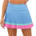 Fisoew Women's High Waisted Tennis Skirts Color Block Pleated Athletic Golf Skorts with Built in Shorts (M)