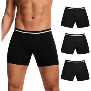 Men's Washable Incontinence Boxer Briefs with Fly, Cotton & Mesh Breathable Reusable Urinary Leakproof Underwear, Front & Rear Protection, 120ml Absorbency (3 Pack, Black, S)