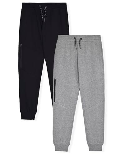 TONY HAWK Boys Fleece Jogger Sweatpants with Zipper Pockets  Pull on Pants for Kids (Medium Heather Grey-Black, 14-16)