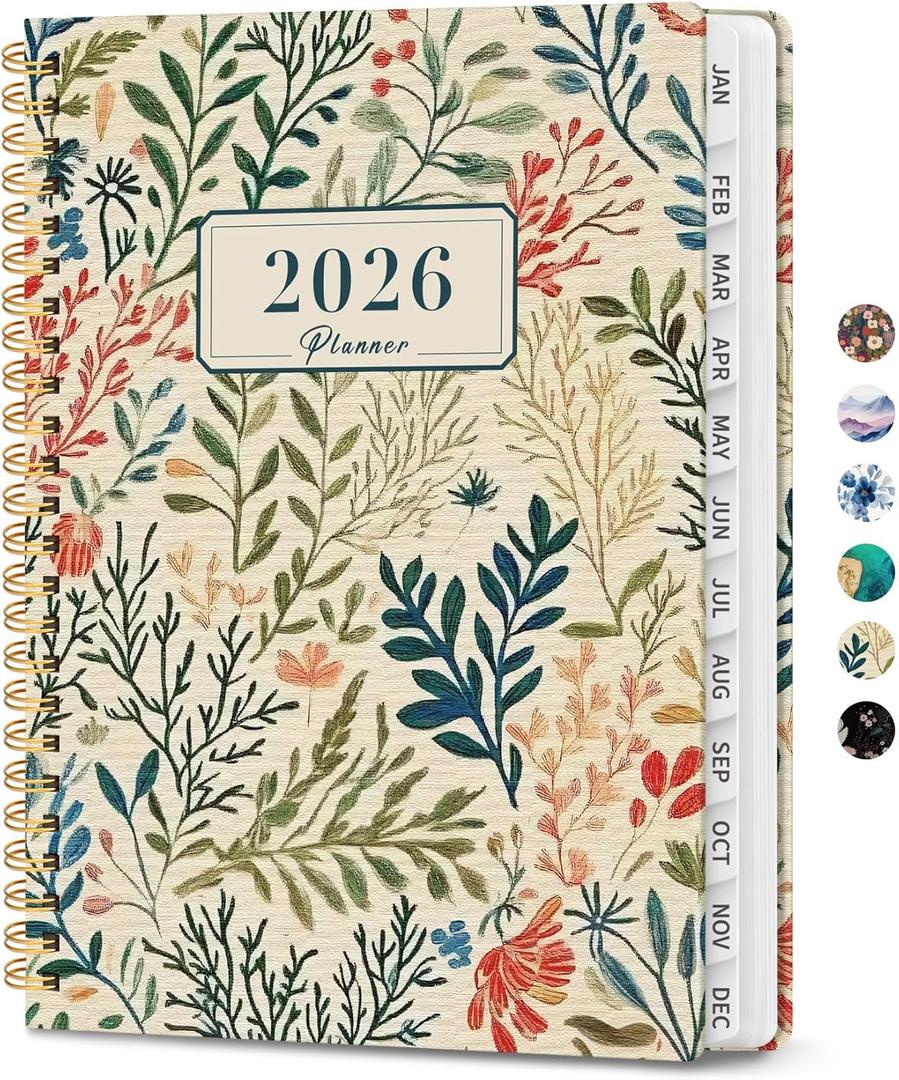 2026 Planner, Weekly and Monthly Planner for Women, January 2026 - December 2026, Hardcover 2026 Calendar Planner Book with Tabs, Inner Pocket, Spiral Bound, Perfect for Office Home School Supplies - A5 (6.3" x 8.5"), Herbs