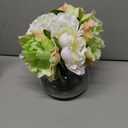 Hollyone White and Green Peonies Artificial Flowers with Vase Faux Flowers Peony Fake Flowers Silk Flower Arrangements in Glass Vase with Faux Water for Bathroom Table Centerpiece Shelf Home Decor