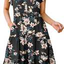 ANRABESS Womens Summer Dress Ruffle Sleeve V Neck Midi Dresses Fashion Casual Fit Flowy Tiered Boho Beach Vacation Sundress (Large, Black Yellow Flower)