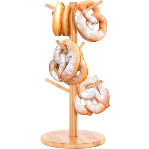 Pretzel Holder Stand, Pretzel Holder, Tree -Shaped Pretzel Stand Wood For Pretzel Display and Hanging Sausage Stand Contains 6 Pillars For Oktoberfest Party (6.29x6.29x12.59in)