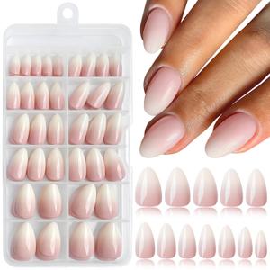 LoveOurHome 240pc Almond Press on Nails Short Fake Nails with Glue & Tabs, Short Ombre Nails Press on Nails Almond Glue on Nails Fake Nails Ombre Acrylic Nail Tips Artificial Fingernails Stick Nail