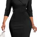 SxClub Business Dresses for Women Elegant Long Sleeve Bodycon Pencil Knee Length Formal Dress for Evening Cocktail (Medium, Lapel/Black)