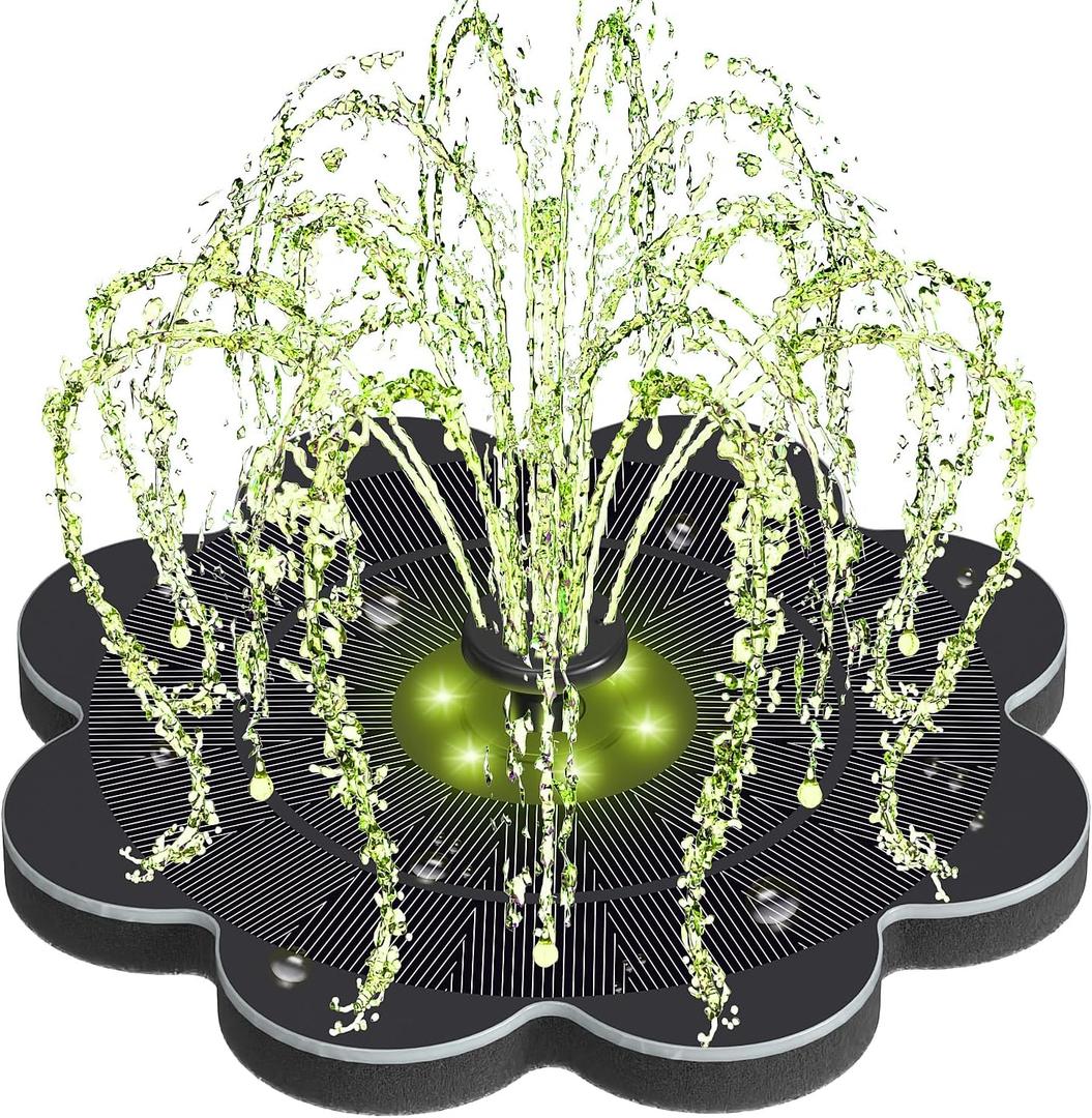 Yzert Solar Fountain with Colorful LED Lights & 2000 mAh Battery Flower Shape, 3.5W Solar Power Water Fountain Pump for Bird Bath, Outdoor, Garden, Pool, Pond,Hummingbirds