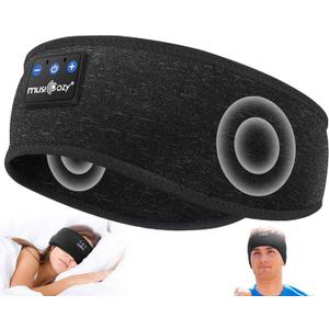 MUSICOZY Sleep Headphones Bluetooth 5.4 Headband, Wireless Earphones Music Sleep Earbuds Sleeping Eye Mask with HD Stereo Speakers for Workout Running Travel Yoga, Ideal Gifts for Women Men (Double-sided Black)