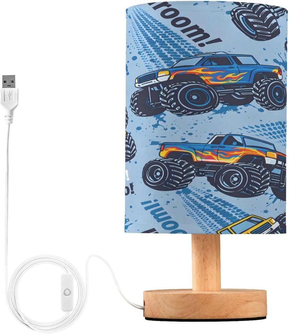 CEBUGI Monster Truck Cars Table Lamps for Living Room Bedside Lamps Nightstand Lamps for Bed Room with USB Charging Port,Traditional Night Light 5.12x9.7in