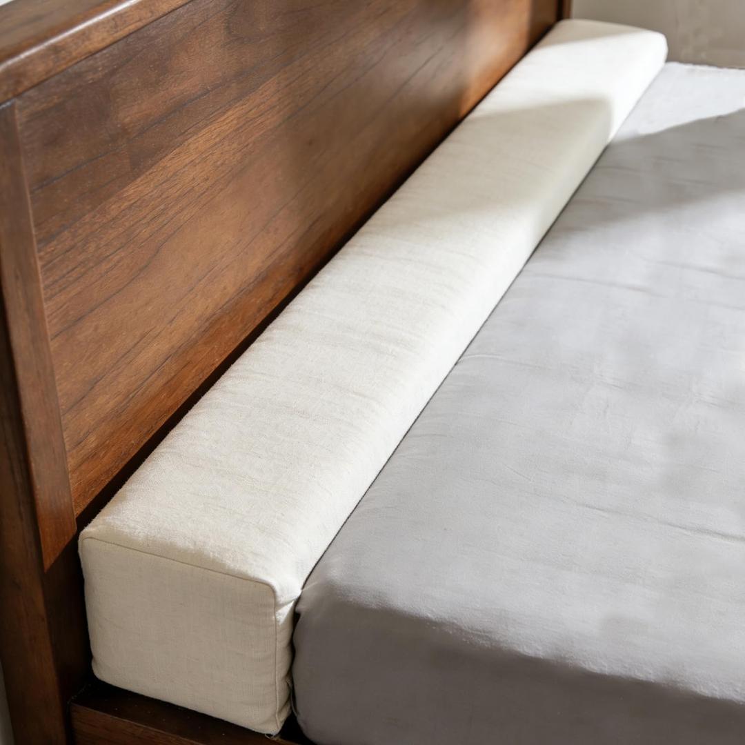 59x8x4 Inch Headboard Gap Filler with Foam Space Filler Between Bed and Wall Bolster Pillow Bed Gap Filler, Beige