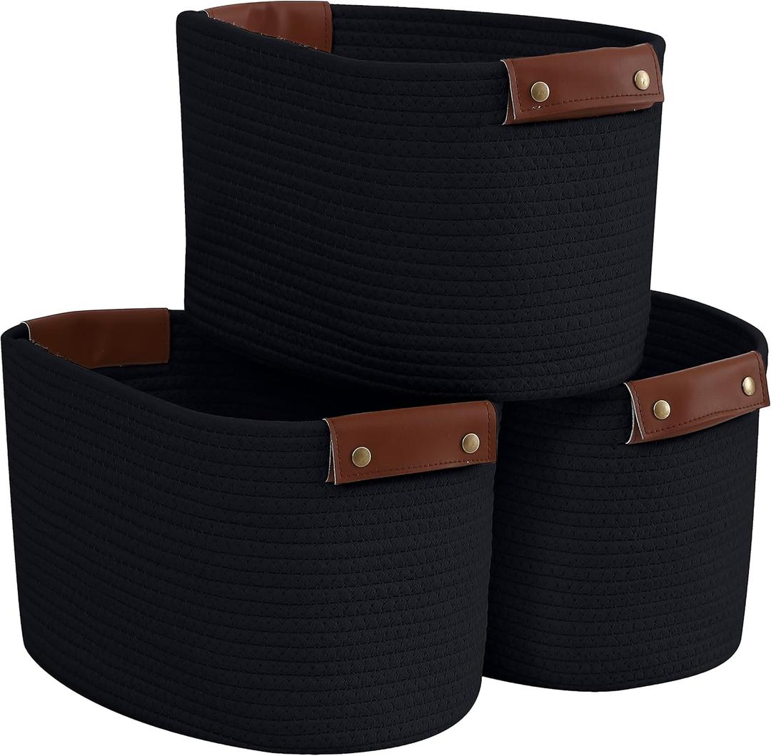 4 Pack Storage Baskets for Organizing, Woven Baskets for Shelves - Perfect for Toys, Books, Towels, and Clothes, Durable Gift Basket Bins Toy Storage, 13''L x9''W x7.8''H, Black and Brown