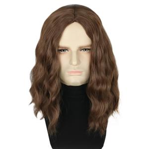 Topcosplay Mens Wig Brown Short Curly Wigs Man or Women Wig Halloween Costume Party Wig Funny Wigs