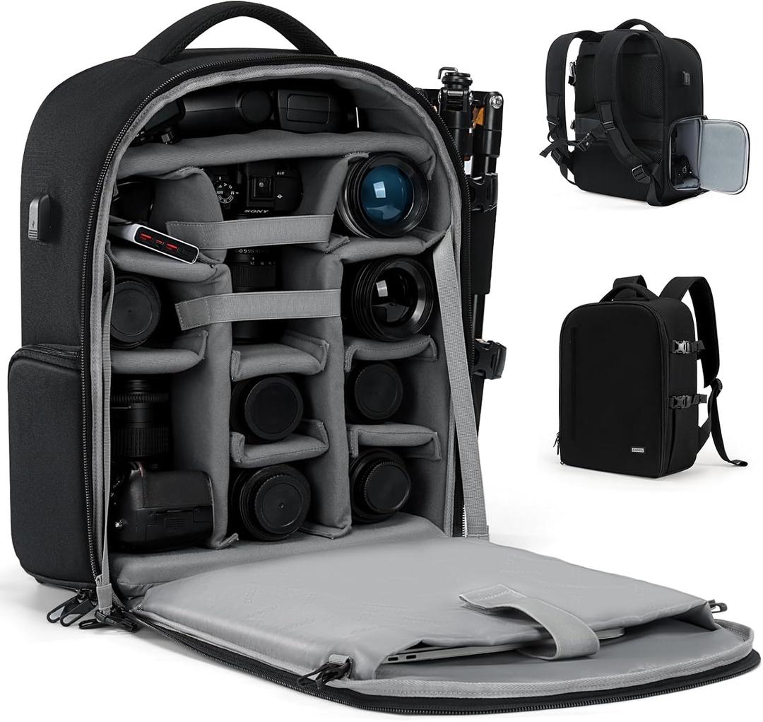 CADeN Camera Backpack, Extra Large DSLR Camera Bag with 17" Laptop Compartment, Waterproof Rain Cover, Professional Travel Hiking Camera Backpack Bag, 2.0 Extra Large
