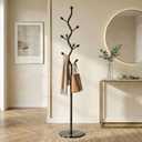 Black Freestanding Coat Rack & Tree Marble Base 9 Hooks