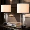 Kyrid 23.5'' Glass Table Lamp Set of 2 for Living Room with USB Ports and AC Outlets(Bulbs Included)
